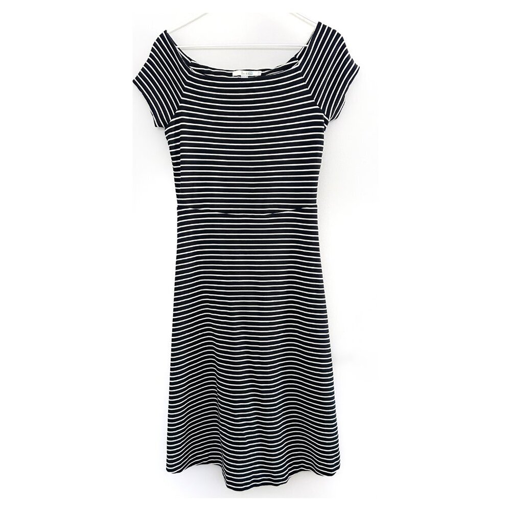 Boden Jersey Dress Womens 4L Nautical Dark Navy White Stripe Yachtcore
